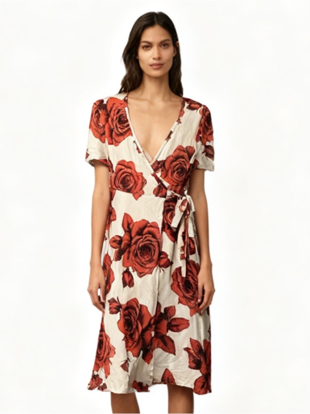 Acting Pro red and White Floral Dress